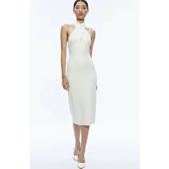 ALICE + OLIVIA Suellen Wool Cream Ecru Halter Neck Maxi Dress Size 4 MSRP $624.0 - Picture 2 of 7